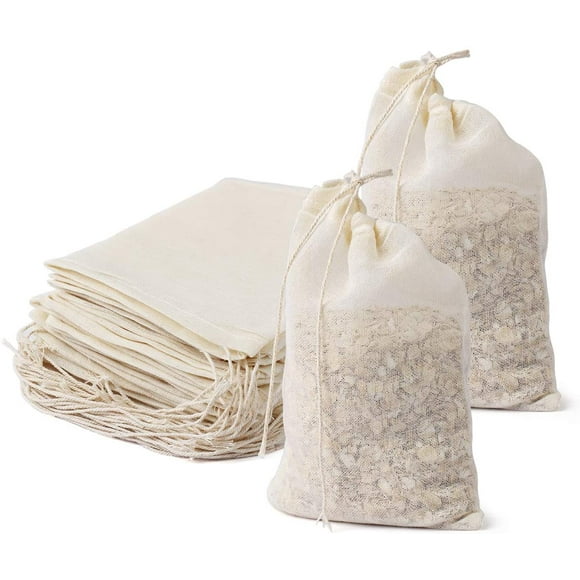 10Pcs Reusable Mesh Cotton Muslin Filter Bags Spices Herbs Tea Soup Drawstring